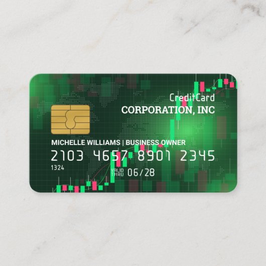 クレジットカード | 財務ろうそく棒グラフ 名刺 (正面)
