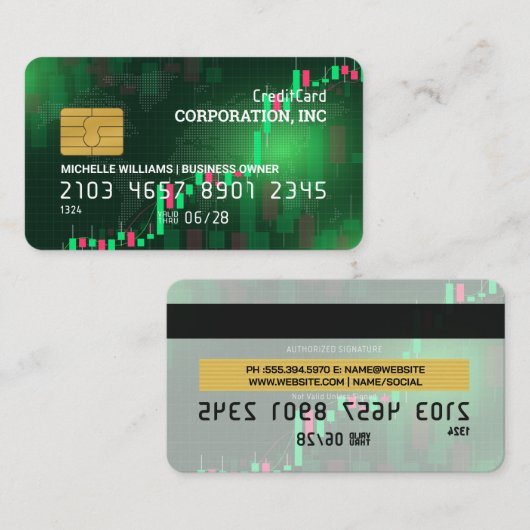 クレジットカード | 財務ろうそく棒グラフ 名刺 (正面/裏面)