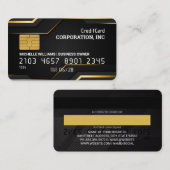 クレジットカード | 金ゴールド黒お洒落線 名刺 (正面/裏面)