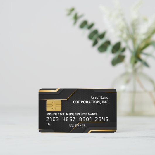 クレジットカード | 金ゴールド黒お洒落線 名刺 (スタンド正面)