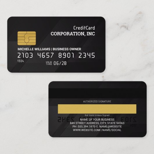 クレジットカード | 黒いストライプ背景 名刺 (正面/裏面)