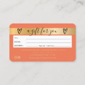 クレジットカードcoral orange金ゴールドフォイルギフトカード 名刺 (裏面)