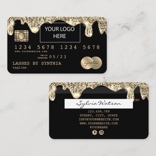 クレジット・カードのスタイル付き滴下金ゴールド追加ロゴ 名刺 (正面/裏面)