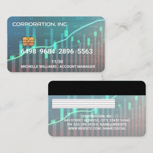 クレジット |デビットカード |財務データグラフ 名刺 (正面/裏面)