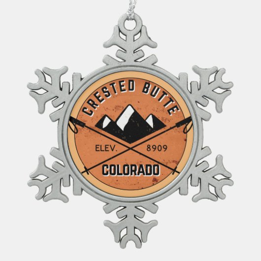 クレステッドビュッテコロラドスキー春スキー スノーフレークピューターオーナメント (正面)
