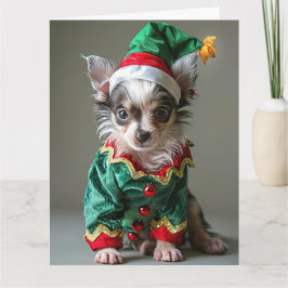 クレステッド中国の小妖精や小人子犬クリスマスカード カード