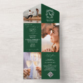 クレストイニシャル3写真RSVPエメラルドグリーン結婚ズ オールインワン招待状 (内側)