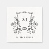クレストエレガントとモノグラム白黒結婚ズ スタンダードカクテルナプキン (正面)