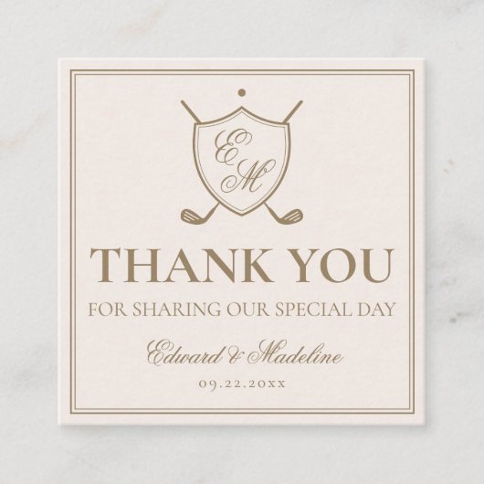 クレストエレガントモノグラムゴルフ結婚式の引き出物ラベル スクエア名刺 (正面)