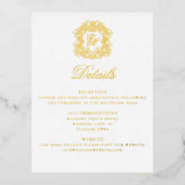 クレストエレガントモノグラム結婚の詳細カード 箔招待状ポストカード