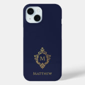 クレストネイビーブルー金ゴールドモノグラム名ヴィンテージ Case-Mate iPhoneケース (裏面)