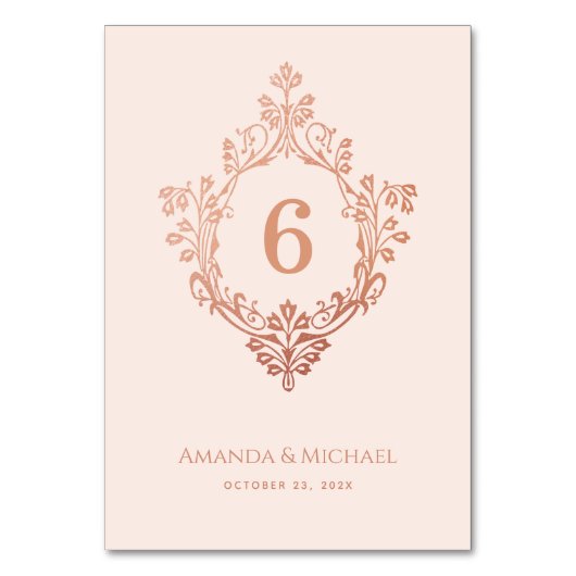 クレストバラ金ゴールド赤面ピンクヴィンエレガントテージウェディング テーブルナンバー (正面)