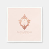 クレストピンクローズ金ゴールドモノグラムエレガントな結婚式 スタンダードカクテルナプキン (正面)