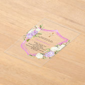 クレストピンク紫色の花の女の子澄ん洗礼 アクリル招待状 (レイダウン)