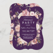 クレストピーチ牡丹パープルピンク退職金パーティー 招待状 (正面/裏面)