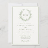 クレストフォーマルセージグリーンモノグラム結婚ズ 招待状 (正面)