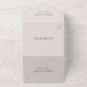 クレストフランスのモノグラムアイボリーQRコードシック結婚ズ オールインワン招待状 (外側)