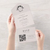 クレストフランスのモノグラムアイボリーQRコードシック結婚ズ オールインワン招待状 (貼ってはがせる)