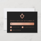 クレストブラックピンクローズモノグラム結婚ズ 出欠カード (正面)