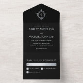 クレストブラックヴィンテージウェディングモノグラムとRSVP オールインワン招待状 (内側)