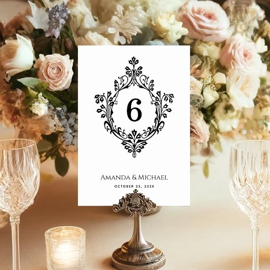 クレストブラック&ホワイトヴィンテージエレガ華美ントウェディング テーブルナンバー