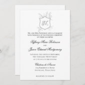 クレストモダン葉クラシック白黒結婚の 招待状 (正面/裏面)