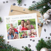 クレストモノグラムのブルー4フォトホリデー シーズンカード