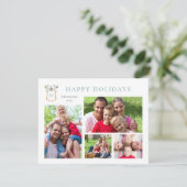 クレストモノグラムのブルー4フォトホリデー シーズンカード (スタンド正面)