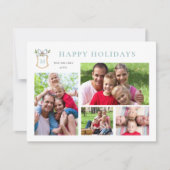 クレストモノグラムのブルー4フォトホリデー シーズンカード (正面)