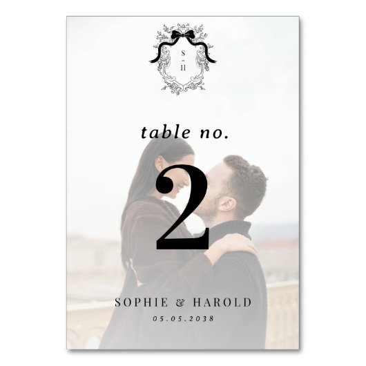 クレストモノグラムアレードフォトヴィンテージフランスのウェディング テーブルナンバー (正面)