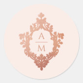 クレストモノグラムバラ金ゴールド赤面ビンテージウェディング ラウンドシール (正面)
