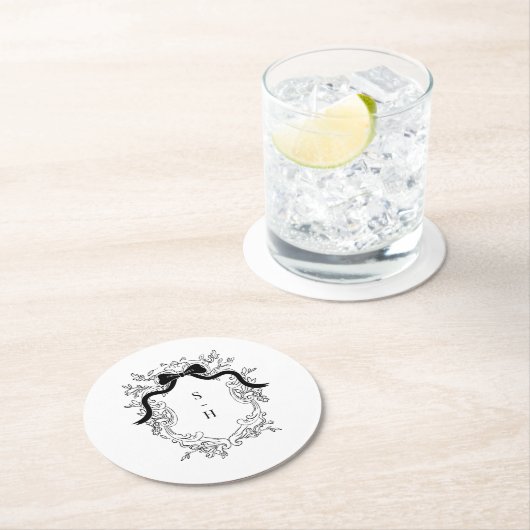 クレストモノグラムビクトリアンフランスの結婚ヴィンテージ ラウンドペーパーコースター (インサイチュ)