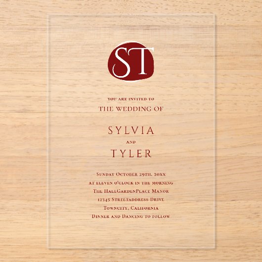 クレストモノグラム結婚タイポグラフィ アクリル招待状 (正面)