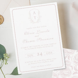 クレストモノグラム赤面ピンク結婚式招待状