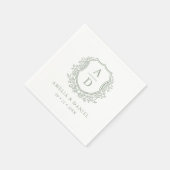 クレストモモダンノグラム結婚のセージ緑 スタンダードカクテルナプキン (角)
