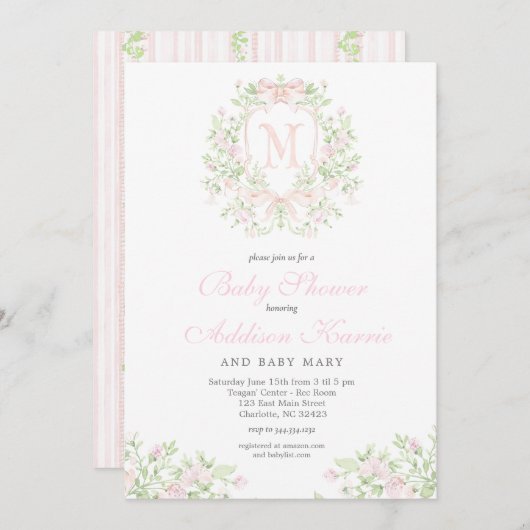 クレスト名門私立校風のベビーシャワー招待状 招待状 (正面/裏面)