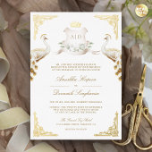 クレスト王室のインディアンホワイトピーコッ結婚クの金ゴールド 箔招待状