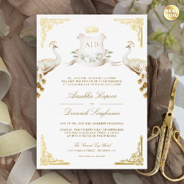 クレスト王室のインディアンホワイトピーコッ結婚クの金ゴールド 箔招待状
