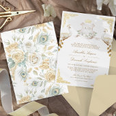 クレスト王室のインディアンホワイトピーコッ結婚クの金ゴールド 箔招待状