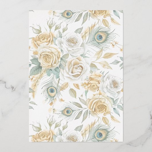 クレスト王室のインディアンホワイトピーコッ結婚クの金ゴールド 箔招待状 (裏面)