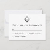 クレスト白黒ヴィンテージウェディングモノグラムアンティーク 出欠カード (正面)