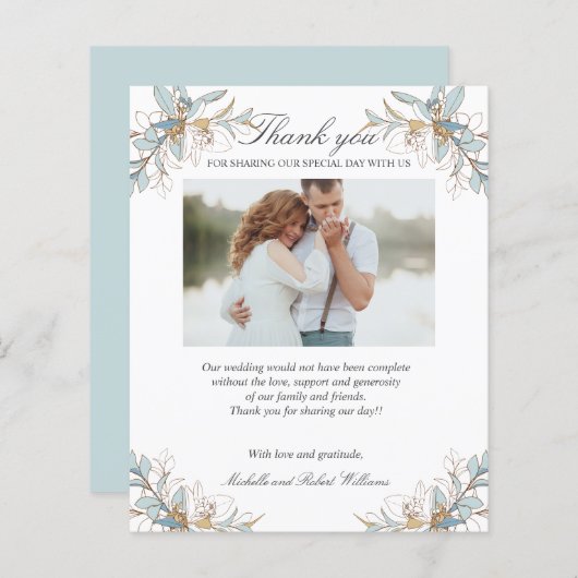 クレスト金ゴールドと青フローラ結婚の写真ありがとう (正面/裏面)