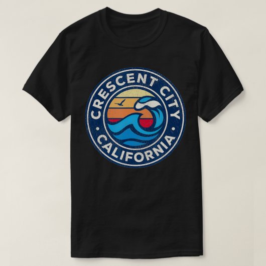 クレセントシティカリフォルニアCAヴィンテージ航海の波 Tシャツ (デザイン正面)