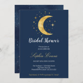クレセントムーンスターリーナイトネイビーブルーブライダルシャワー 招待状 (正面/裏面)