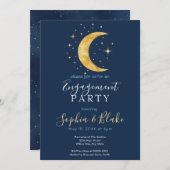 クレセントムーンスターリーナイトネイビー婚約パーティ 招待状 (正面/裏面)