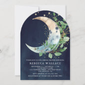 クレセントムーンユーカリプトゥスアーチネイビーブライダルシャワー 招待状 (正面)