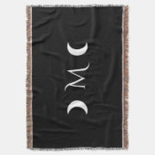 クレセントモダンムーンズブラックとホワイトモノグラム スローブランケット (正面縦)
