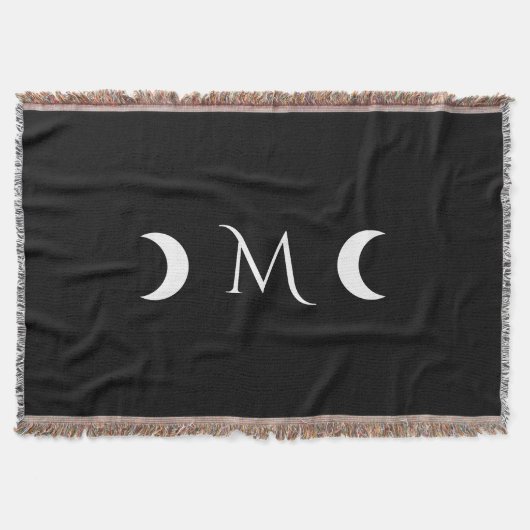 クレセントモダンムーンズブラックとホワイトモノグラム スローブランケット (正面)