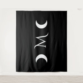 クレセントモダンムーンズブラックとホワイトモノグラム タペストリー