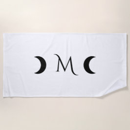 クレセントモダンムーンズブラックとホワイトモノグラム ビーチタオル